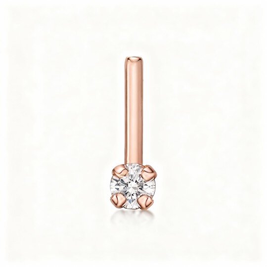 10K Rose Gold Round Cut Diamond Nose Ring