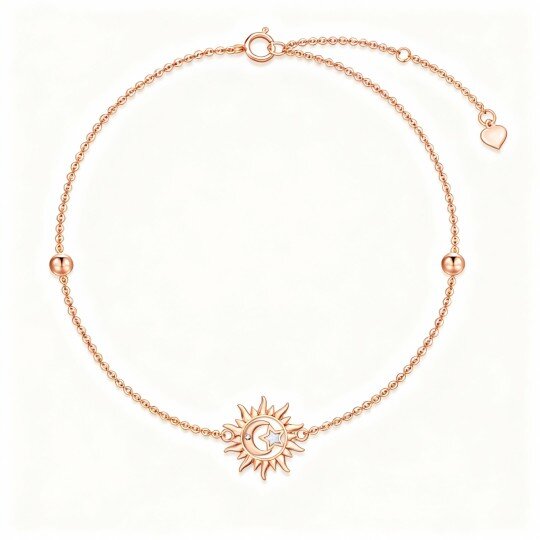 9K Rose Gold Round Cut Diamond & Opal Moon & Sun Charm Bracelet