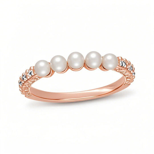 10K roségouden ronde geslepen diamant parel op maat gemaakte stapelring I kleur I1 zuiverheid 3EX