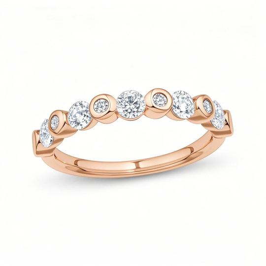 Stapelring van 10K roségoud met ronde geslepen diamanten, I I2 zuiverheid 3EX IGI-gecertificeerd