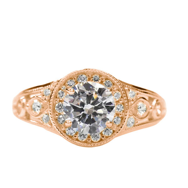 Bague vintage en or rose 18 carats avec diamants taille ronde