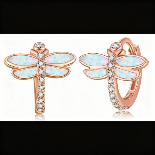 Libellen-Creolen aus 10-karätigem Roségold mit rundem Zirkonia-Schliff