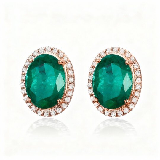Runde Smaragd-Ohrstecker aus 10-karätigem Roségold