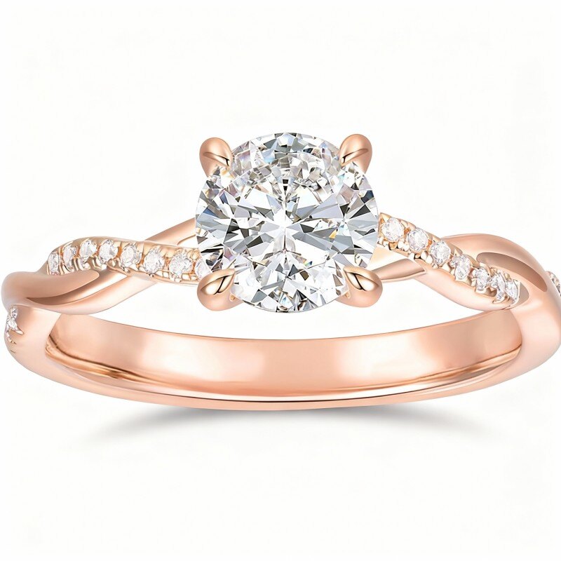 Bague de fiançailles ronde en or rose 10 carats-1