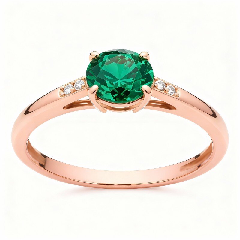 Anillo de compromiso de oro rosa de 14 quilates con corte redondo-1