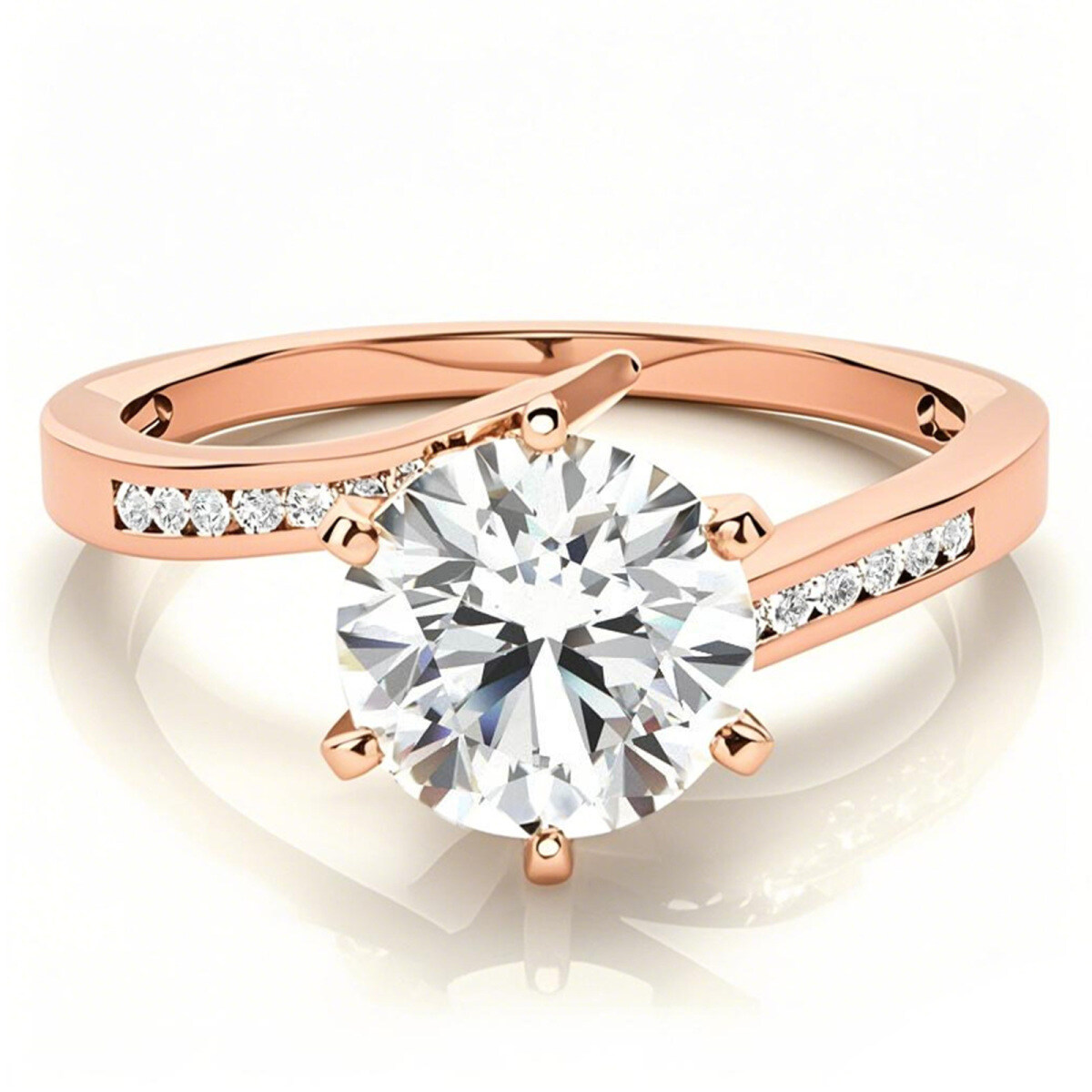 Anillo de compromiso de moissanita con halo de corte redondo en oro rosa de 10 quilates-1