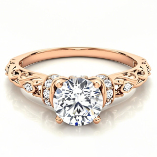 Anillo de compromiso de moissanita con halo de corte redondo en oro rosa de 10 quilates-11