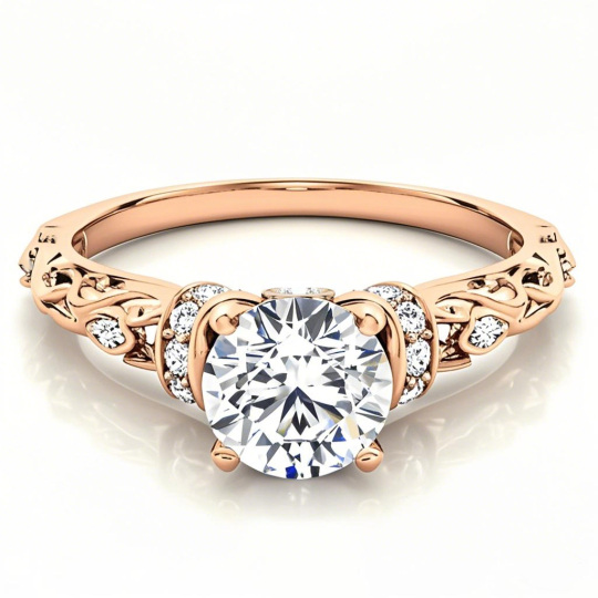 10K Rose Gold Round Cut Halo Moissanite Engagement Ring