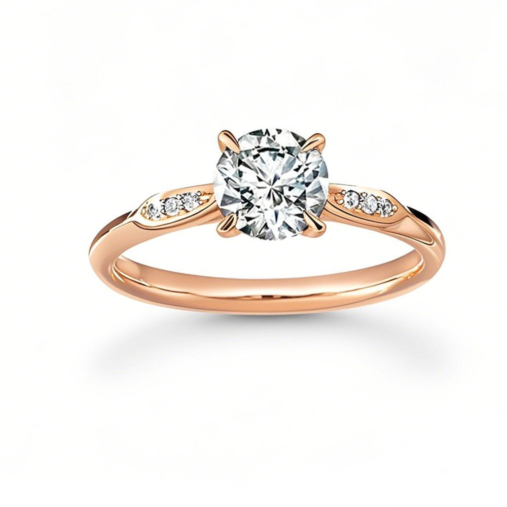 14K Rose Gold Round Cut Halo Moissanite Engagement Ring-1