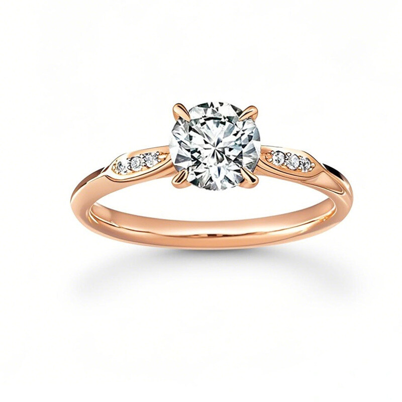 Verlobungsring aus 10 Karat Roségold mit rundem Halo-Moissanit-5