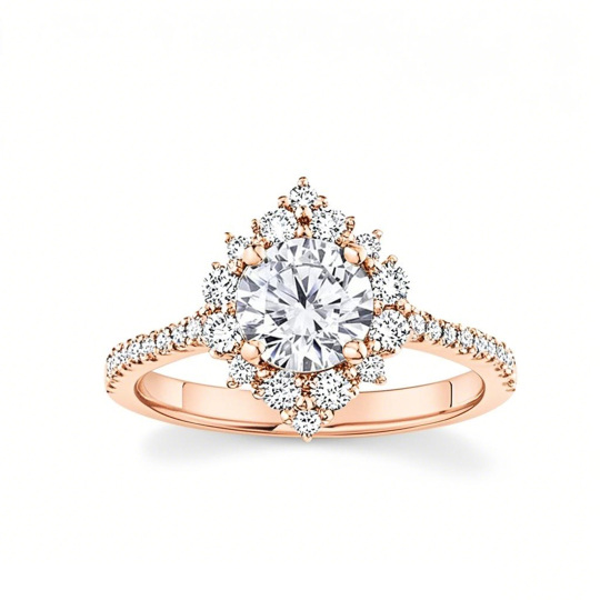 10K Rose Gold Round Cut Halo Moissanite Engagement Ring