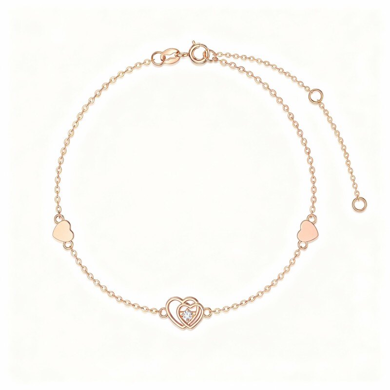 Armband aus 18-karätigem Roségold mit rundem Zirkonia-Herzanhänger-1