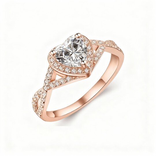 10K Rose Gold Round Cut & Heart Cut Moissanite Wedding Ring