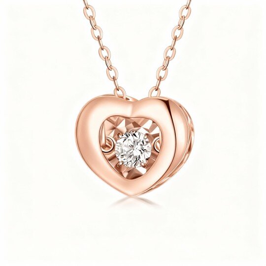 10K Rose Gold Round Cut Cubic Zirconia Heart With Heart Pendant Necklace