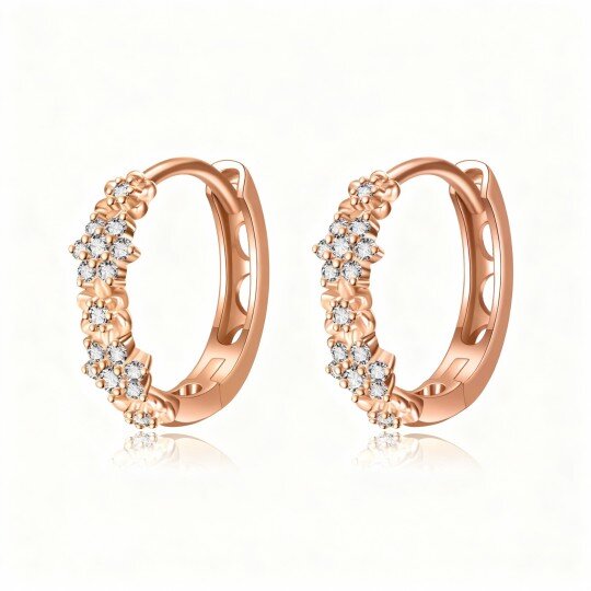 10K Rose Gold Round Cut Cubic Zirconia Hoop Earrings