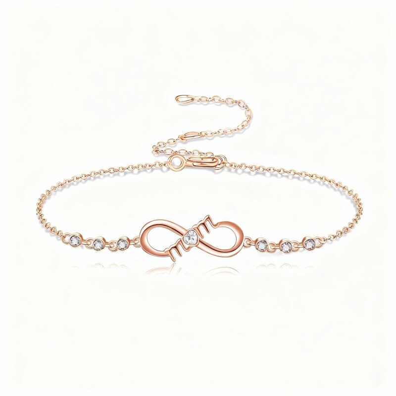 14K Rose Gold Round Cut Cubic Zirconia Infinity Symbol Charm Bracelet-1