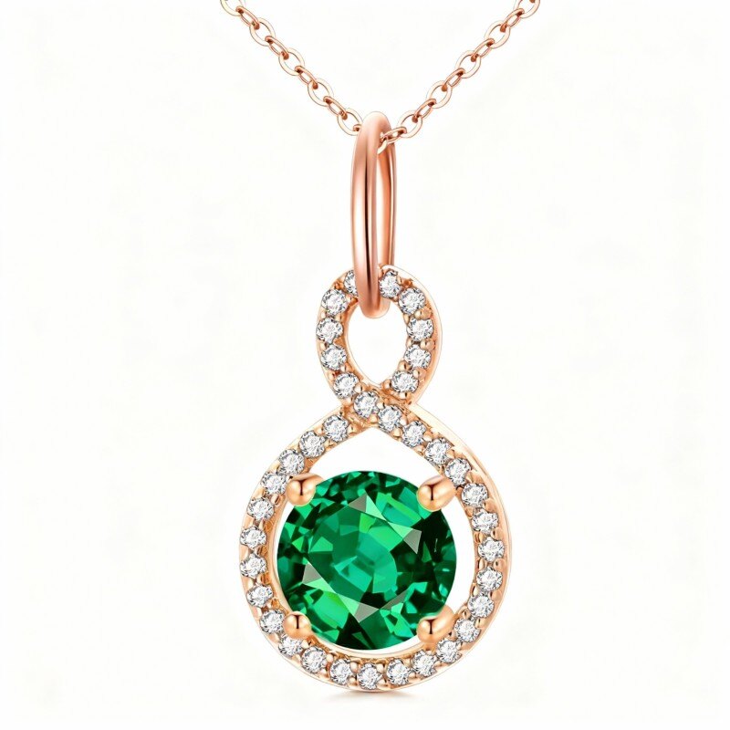 10K Rose Gold Round Cut Cubic Zirconia Infinity Symbol Pendant Necklace-1