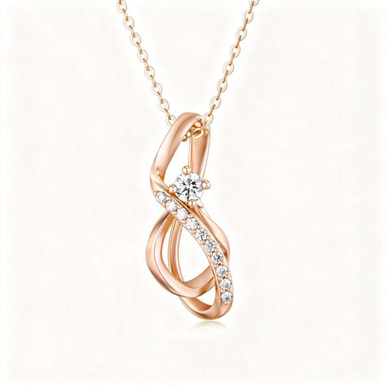 18K Rose Gold Round Cut Cubic Zirconia Infinity Symbol Pendant Necklace-1