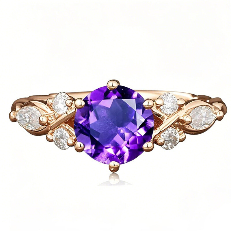 Anillo de compromiso Ivy de oro rosa de 10 quilates con corte redondo, estilo vintage, ideal para bodas, aniversarios y propuestas de matrimonio.-1