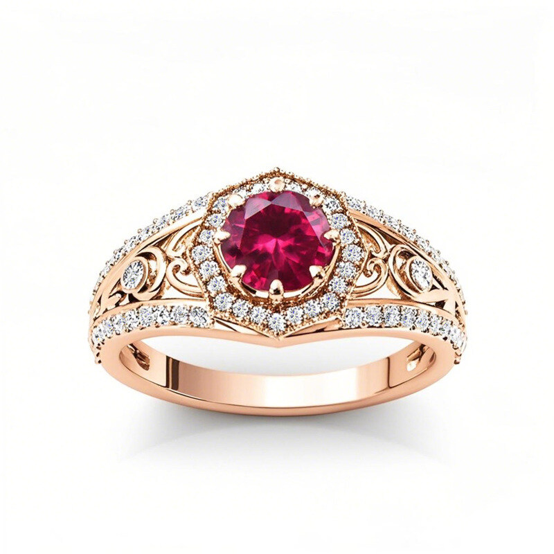 10K Rose Gold Round Cut Ivy Gemstone Vintage Rings for Women-1