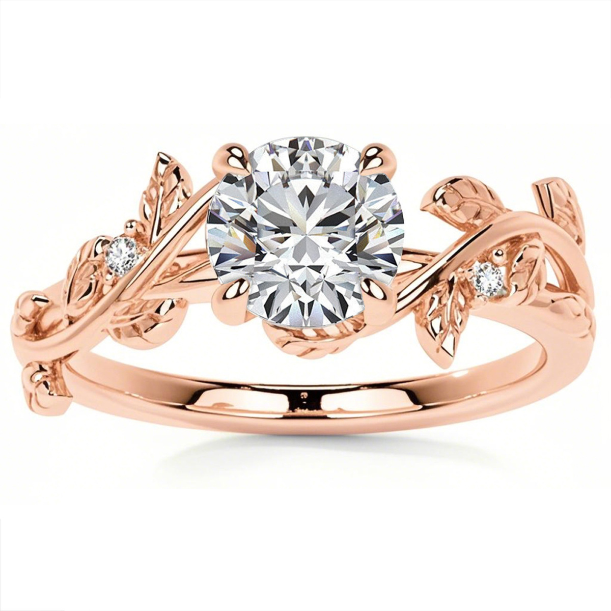Bague de fiançailles en or rose 18 carats avec moissanite taille lierre ronde-1