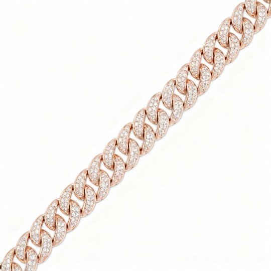 10K Rose Gold Round Cut Lab Created Diamond Couple Curb Chain Bracelet for Men