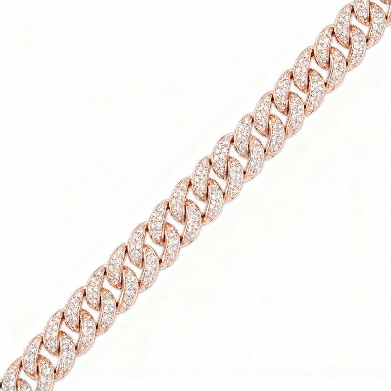 10K Rose Gold Round Cut Lab Created Diamond Couple Curb Chain Bracelet for Men-1