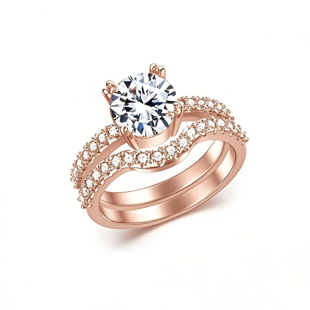 10K Rose Gold Round Cut Lab Created Diamond & Moissanite Custom Ring 3EX IGI Certified-1