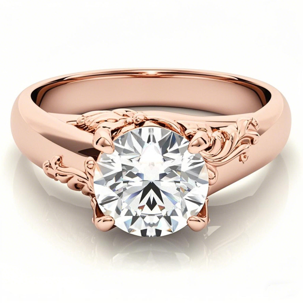 Anillo de compromiso de moissanita con piedra central grande de corte redondo en oro rosa de 10 quilates-1