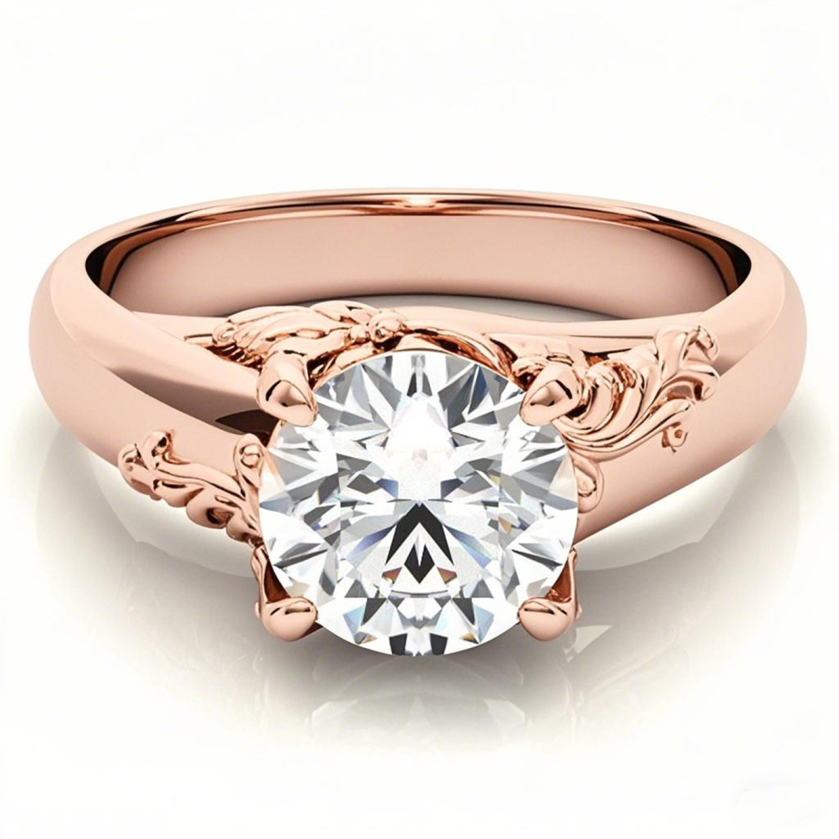 Anillo de compromiso de moissanita con piedra central grande de corte redondo en oro rosa de 14 quilates-1