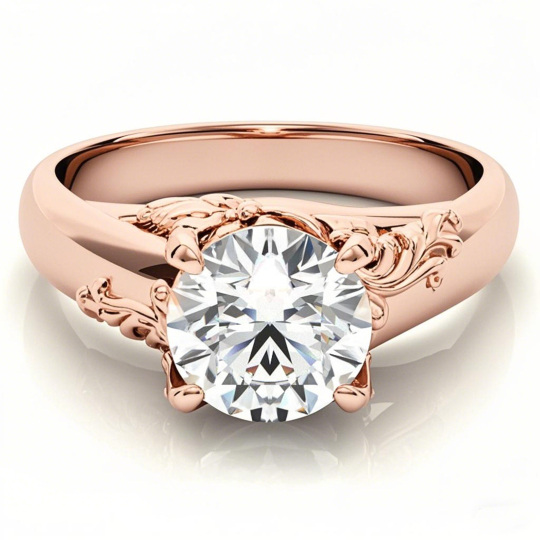 10K Rose Gold Round Cut Large Center Stone Moissanite Engagement Ring