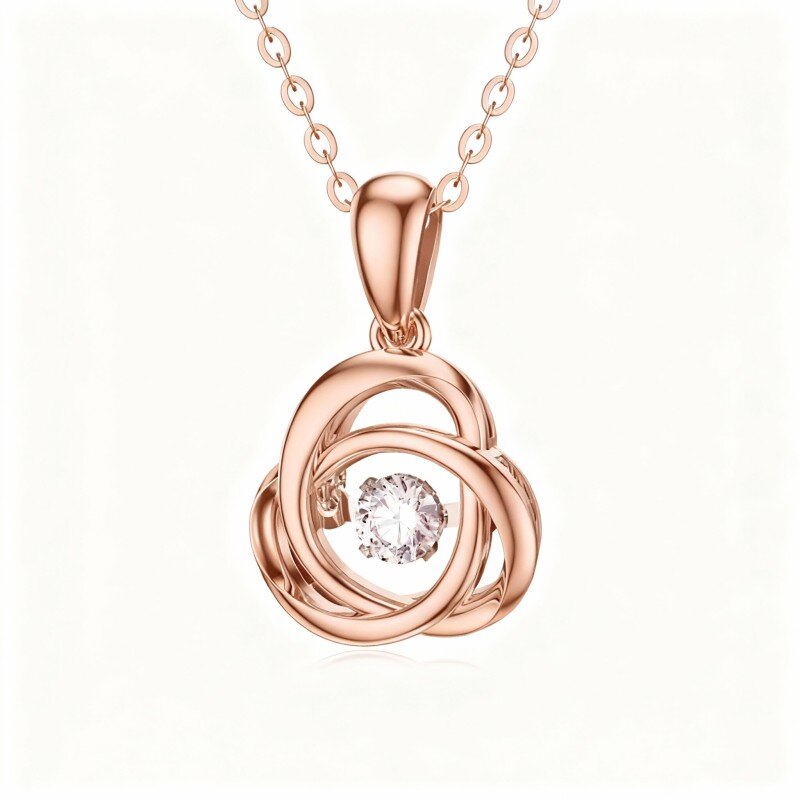 Collana con ciondolo a nodo celtico in moissanite taglio rotondo in oro rosa 10 carati-1