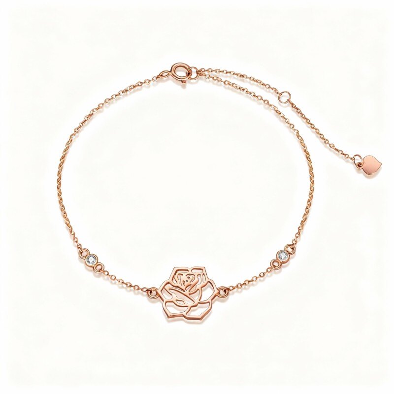 Pulsera con dije de rosa de moissanita de corte redondo en oro rosa de 10 quilates-1
