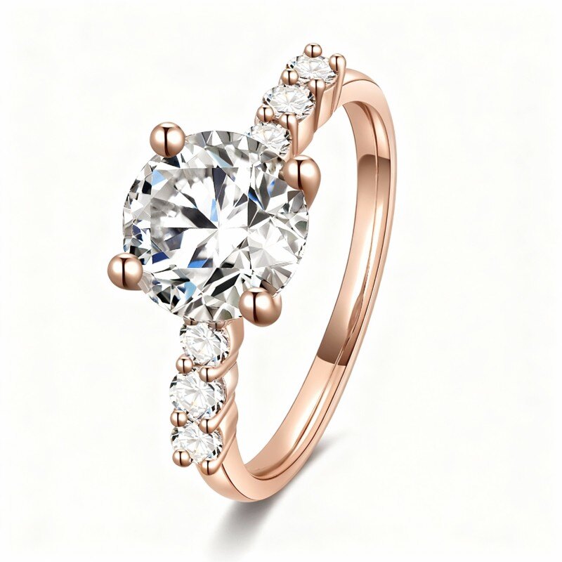 14K Rose Gold Round Cut Moissanite Couple Engagement Ring-1