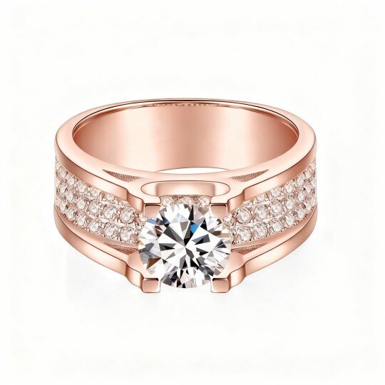 9K Rose Gold Round Cut Moissanite Couple & Round Ring for Men