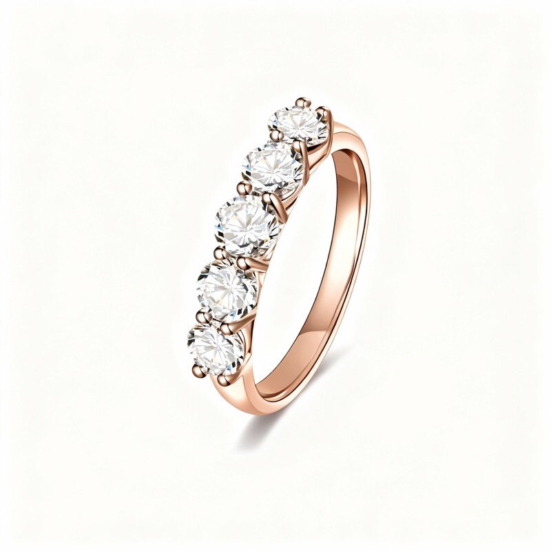 18K Rose Gold Round Cut Moissanite Couple Wedding Ring-1