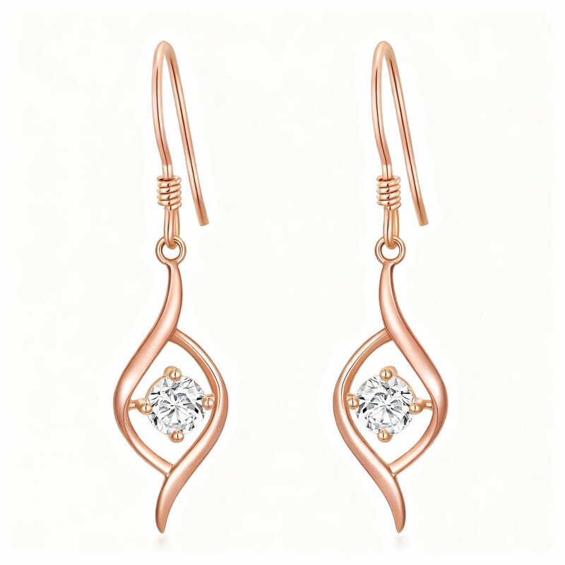 10K Rose Gold Round Cut Moissanite Drop Earrings-1