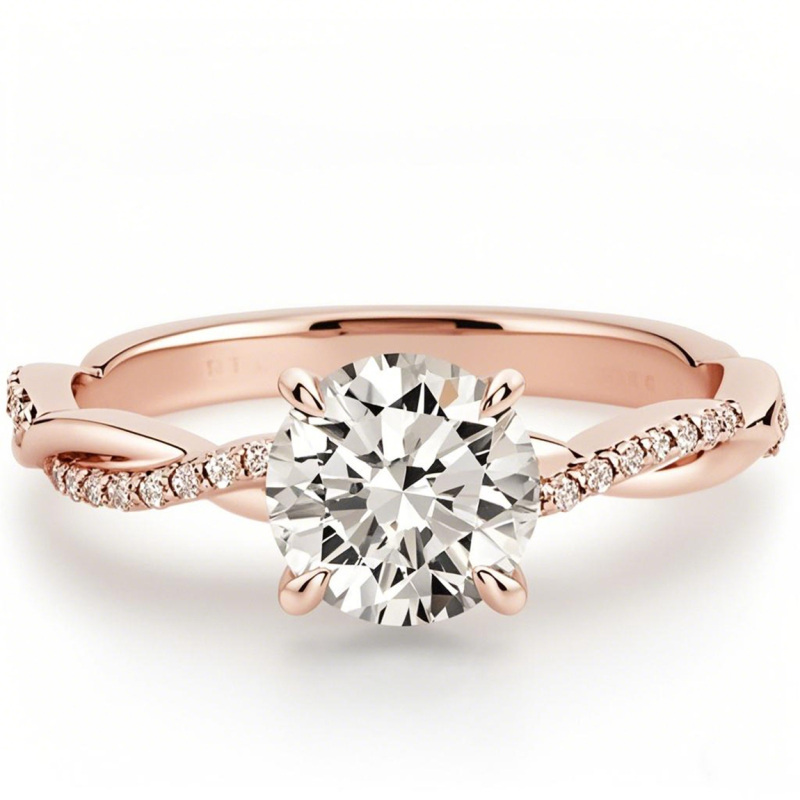 18K Rose Gold Round Cut Moissanite Round Engagement Ring-1