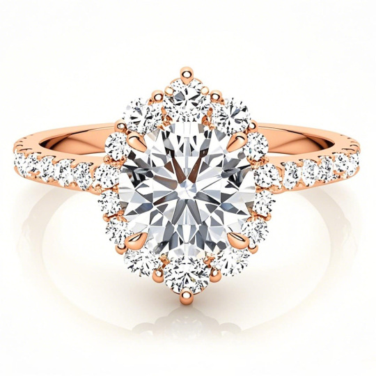 Anello di fidanzamento con moissanite taglio rotondo in oro rosa 10 carati