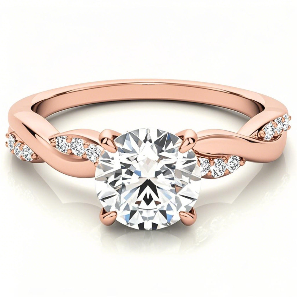 Anillo de compromiso de moissanita de corte redondo en oro rosa de 10 quilates-1