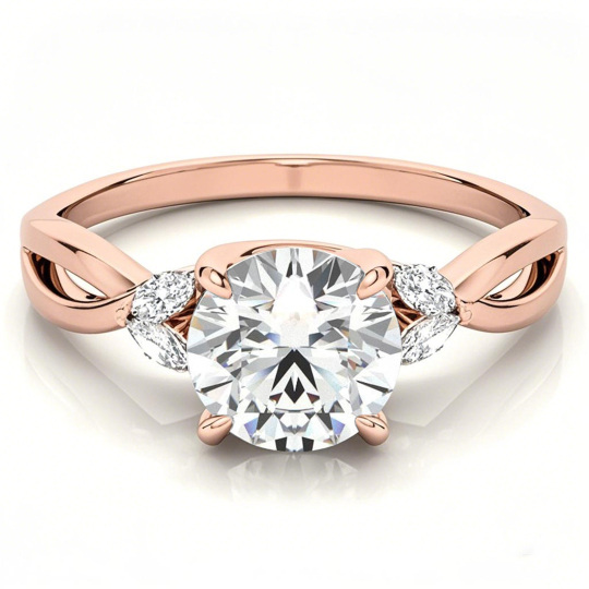Anello di fidanzamento con moissanite taglio rotondo in oro rosa 10 carati
