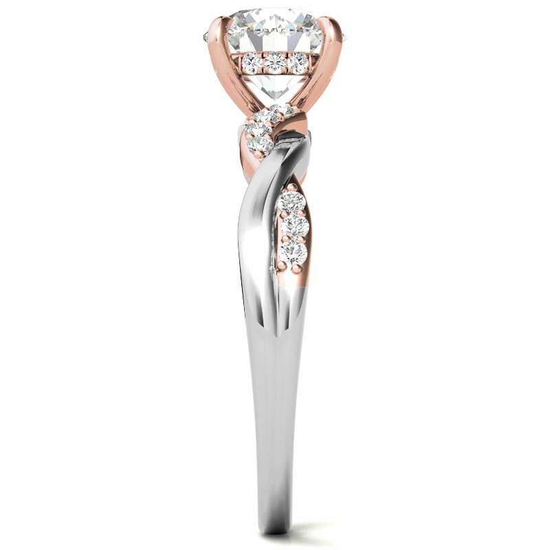 Anillo de compromiso de moissanita de corte redondo en oro rosa de 10 quilates-7