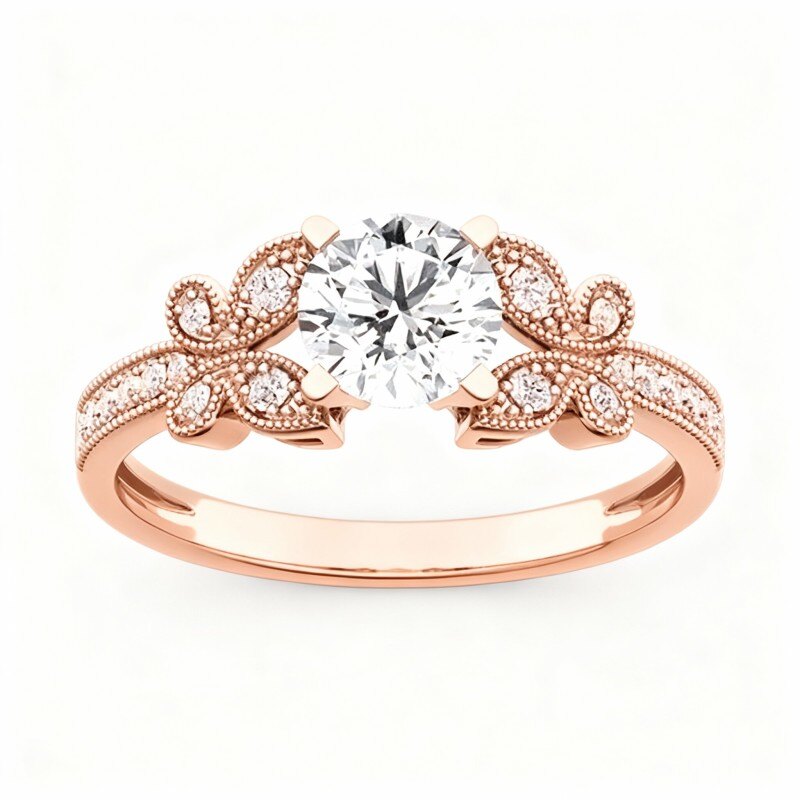 18Kローズゴールド ラウンドカット モアッサナイト エンゲージリング-1