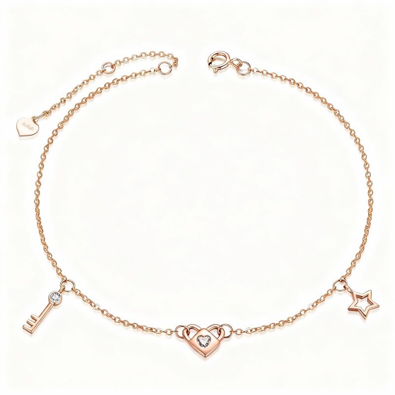 18K roségouden ronde geslepen moissanite hartbedelarmband-1
