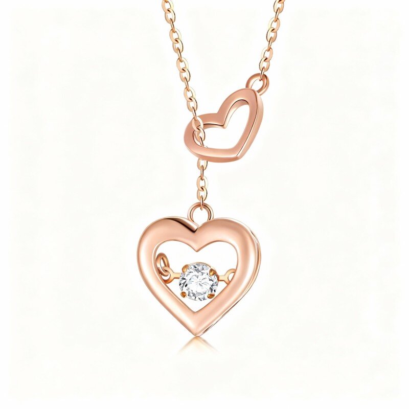 Collar con colgante de corazón de moissanita de corte redondo en oro rosa de 14 quilates-1