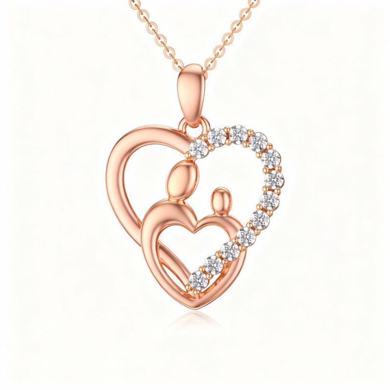 14K Rose Gold Round Cut Moissanite Heart Pendant Necklace-1