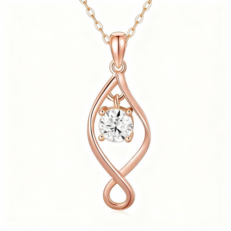 Collar con colgante de símbolo de infinito de moissanita de talla redonda en oro rosa de 14 quilates-1