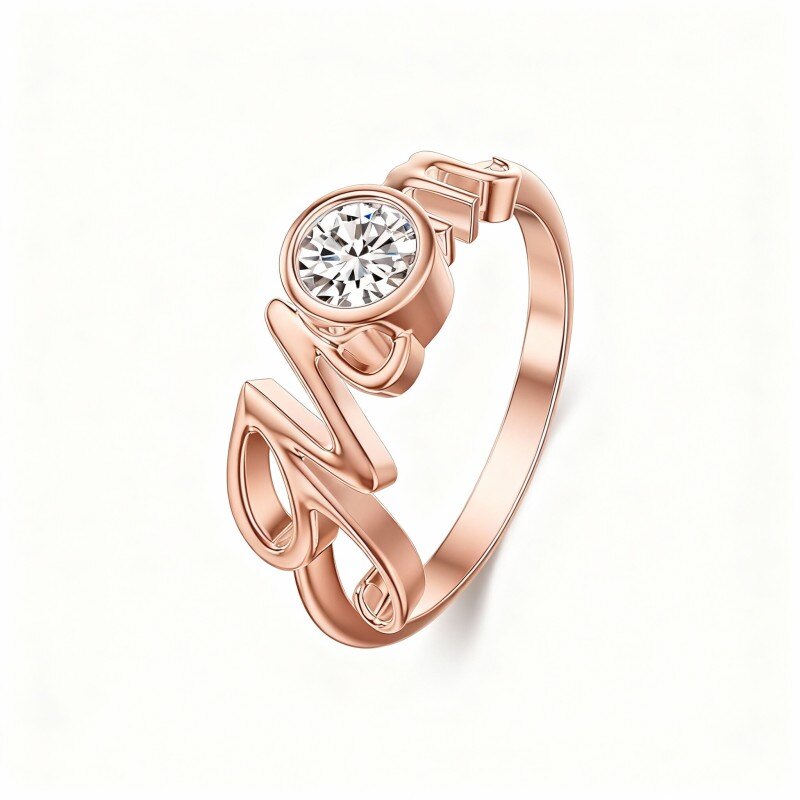 10K Rose Gold Round Cut Moissanite Mother Wedding Ring-8