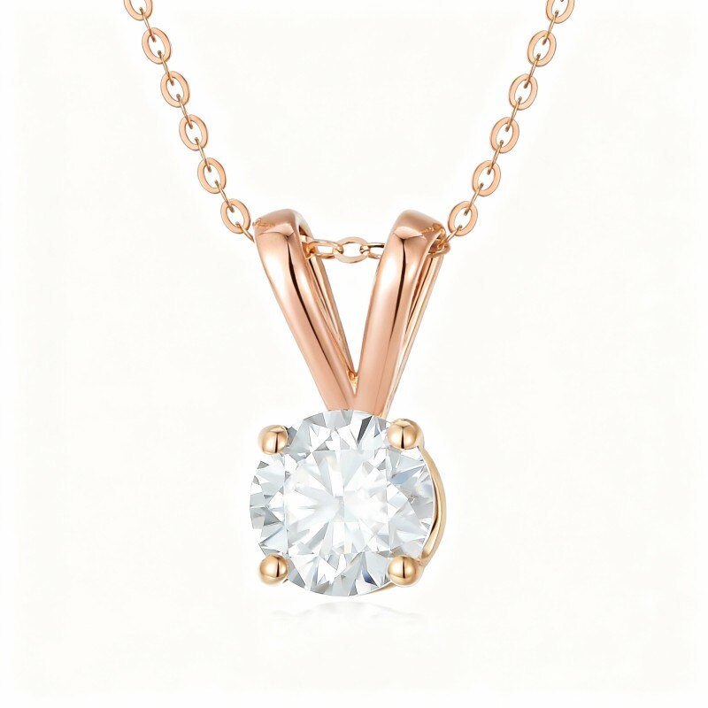 قلادة من الذهب الوردي عيار 10 قيراط مرصعة بأحجار الموزانيت ذات القطع الدائري-1