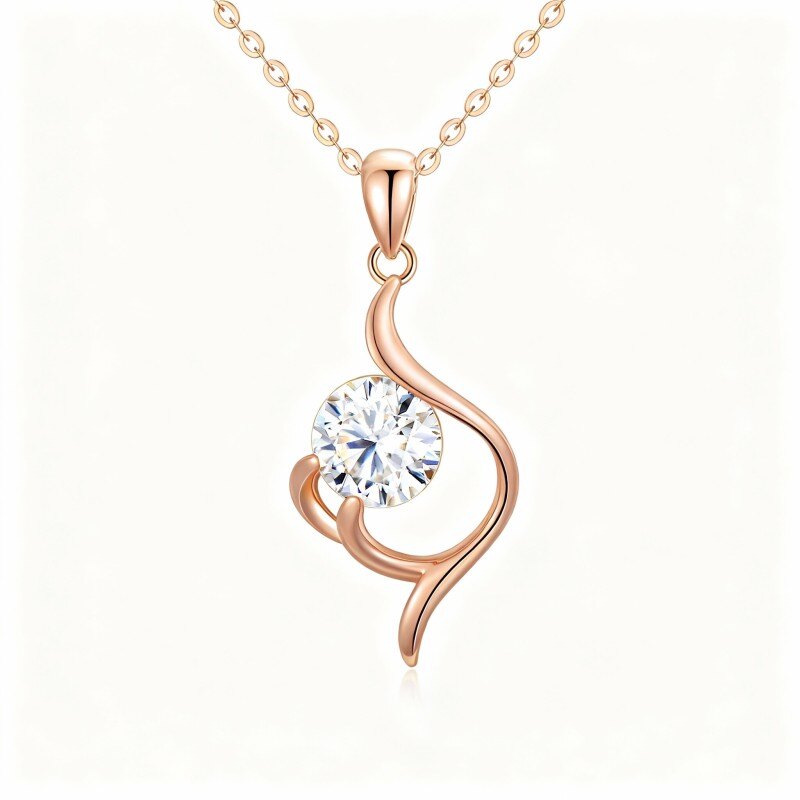 14K Rose Gold Round Cut Moissanite Round Pendant Necklace-1
